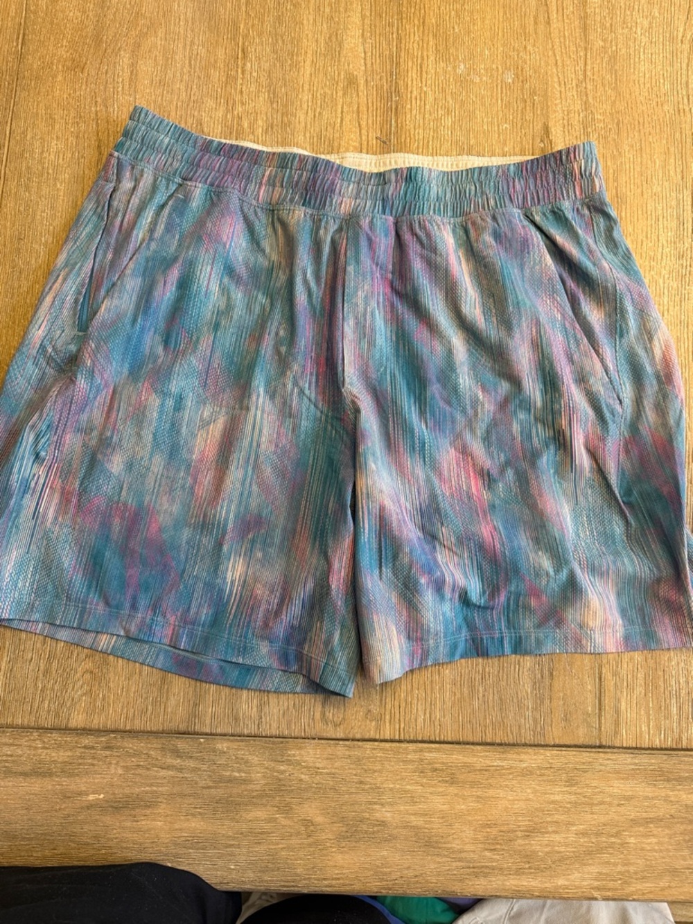 Lululemon Tie-Dye Pleated Elastic Waist Shorts in Teal & Pink